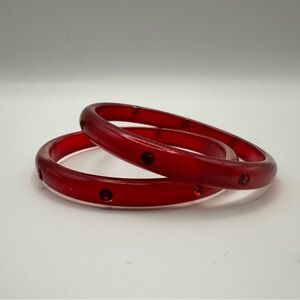 Splendette Red Rhinestone Bangle Bracelets - 2